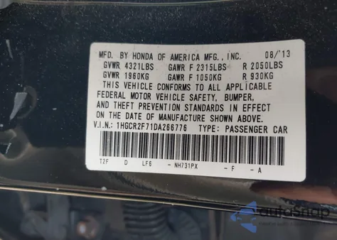 2013 Honda Accord Ex из США, поврежденный, VIN 1HGCR2F71DA266776